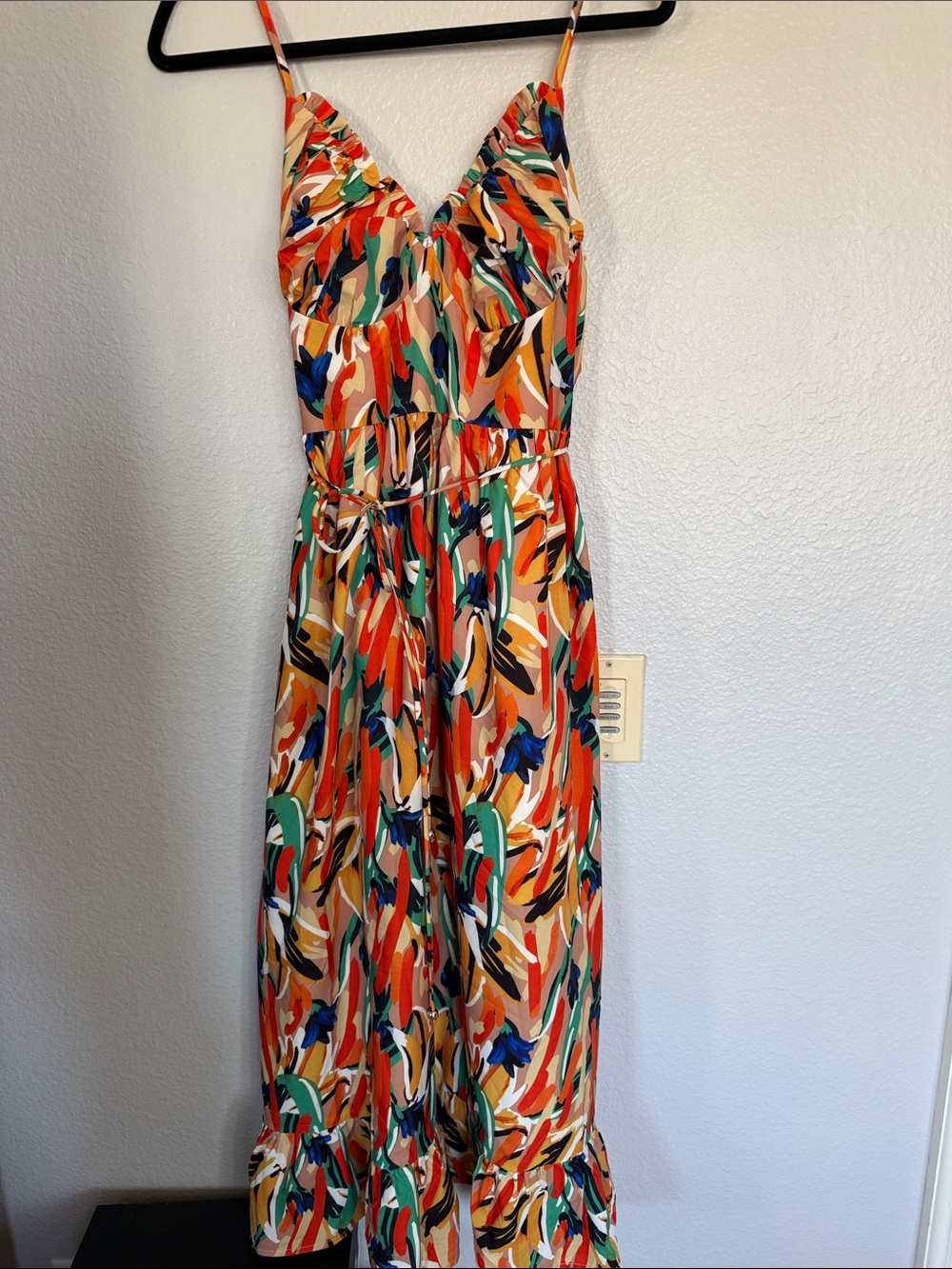 Commense Multicolor Abstract Print Maxi Dress — Orange, Green, Blue